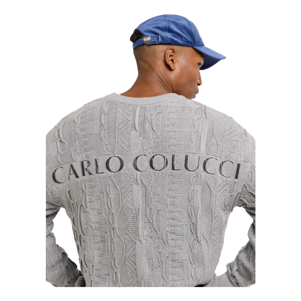 carlo colucci Geborduurde Gebreide Trui Gray Heren