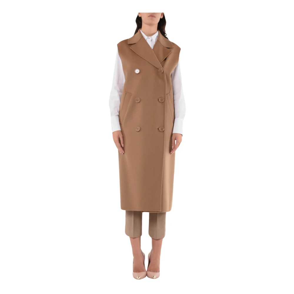Max Mara Giovanni Wol Dubbelbreasted Gilet Brown Dames