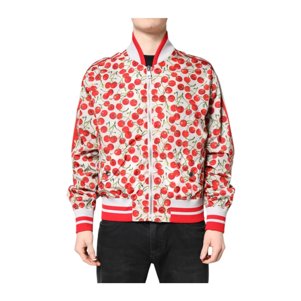 Dolce & Gabbana Men's Cherry Print Zip Bomber Jacket Logo