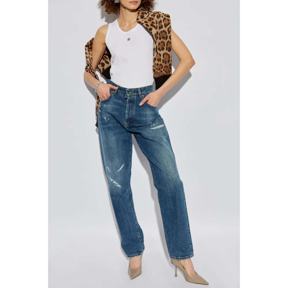 Dolce & Gabbana Geribbelde top met logo-vormige applicatie White Dames