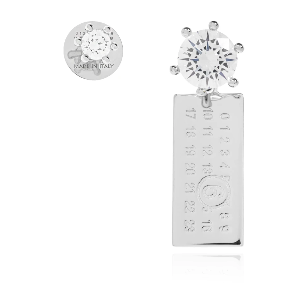 Mm6 Maison Margiela Vrouw Grijs Accessoires Dames, One Size, Leer, Oorbellen Met Glinsterende Kristallen