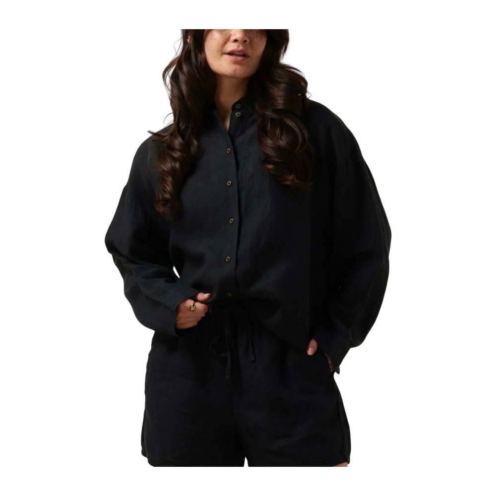 Selected Femme Zwarte Linnen Blouse Casual-Chic Stijl Black Dames