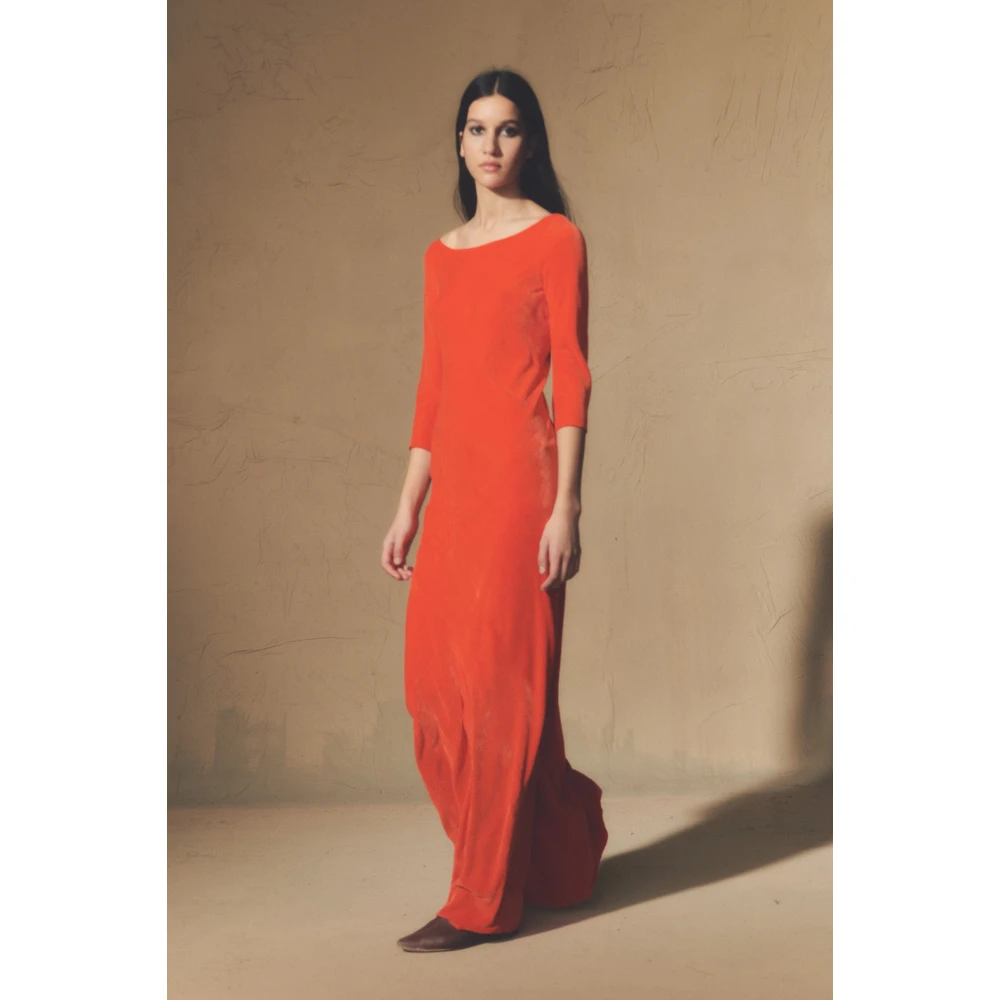 Cortana Rode Fluweel Lange Jurk Boothals Red Dames