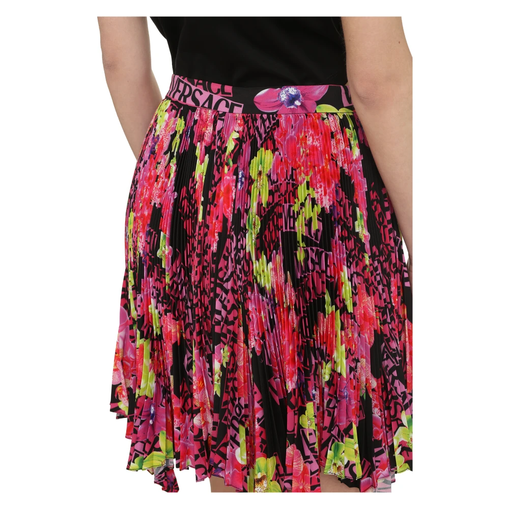 Versace Geplooide Rok met Orchideeënprint Multicolor Dames