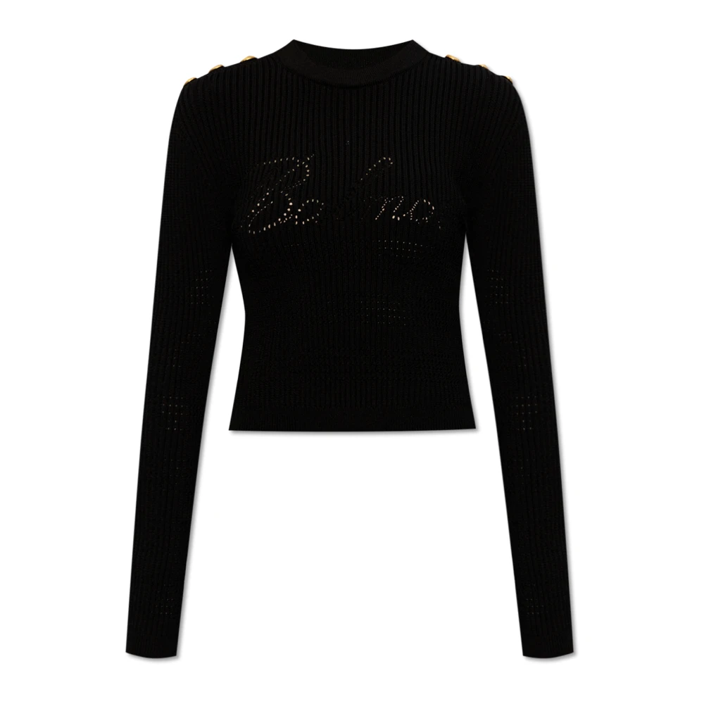Balmain Zwarte Sweaters met Signature Trompe-lœil Logo Black Dames