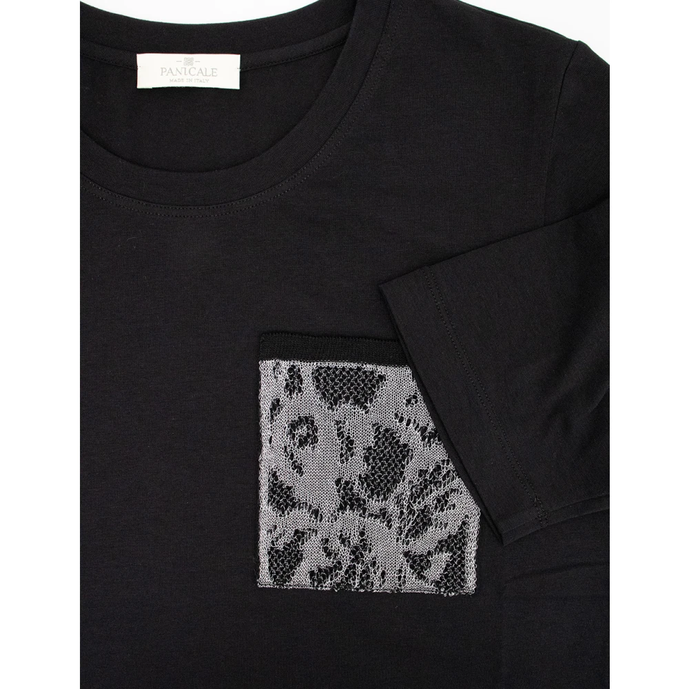 Panicale Geborduurd Crew Neck T-shirt Black Dames