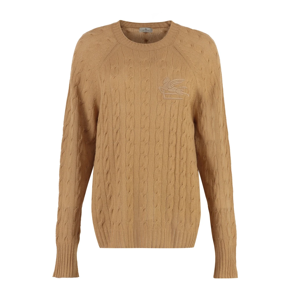 ETRO Kasjmier Kabelgebreide Ronde Hals Trui Brown Dames
