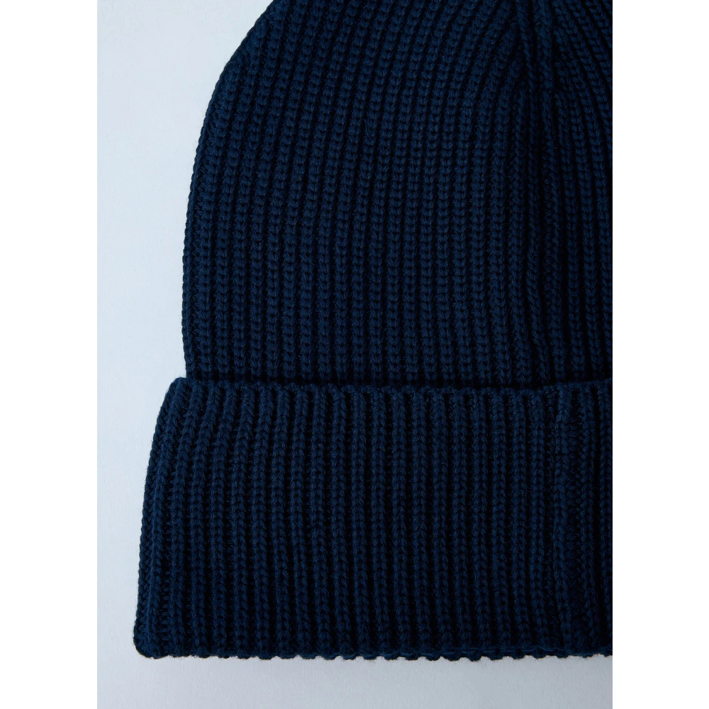 Moncler Logo Patch Beanie Hat van katoenbreisel Blue Heren