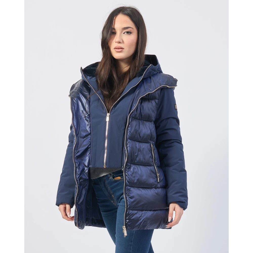YES ZEE Blauwe gewatteerde jas met dubbele capuchon Blue Dames