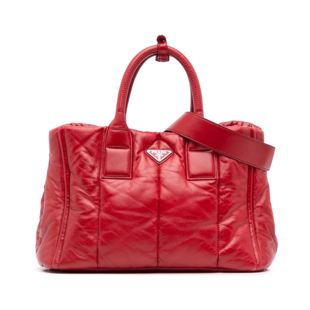 Prada Vintage Women's Red Pre-Owned Padded Leather Tote Structu Design