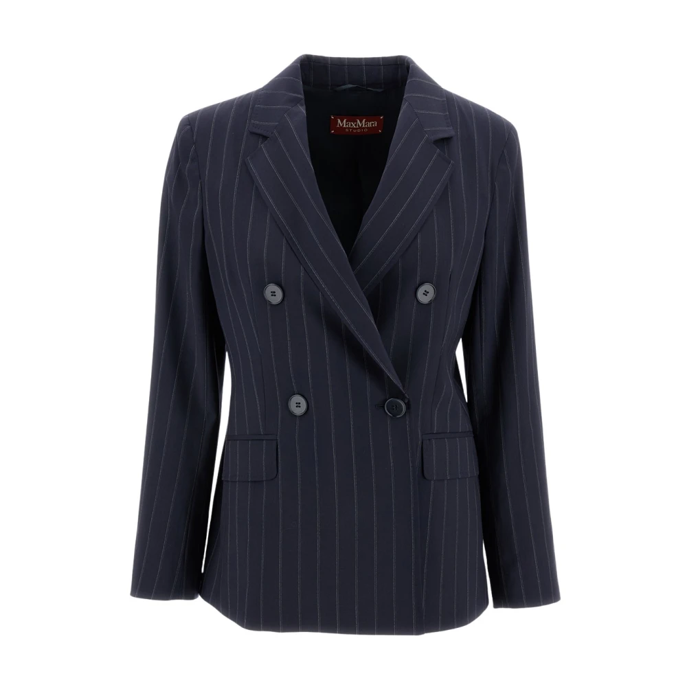 Max Mara Studio Women's Blue Pinstripe Wool Blazer - Blazers - L - Jackets