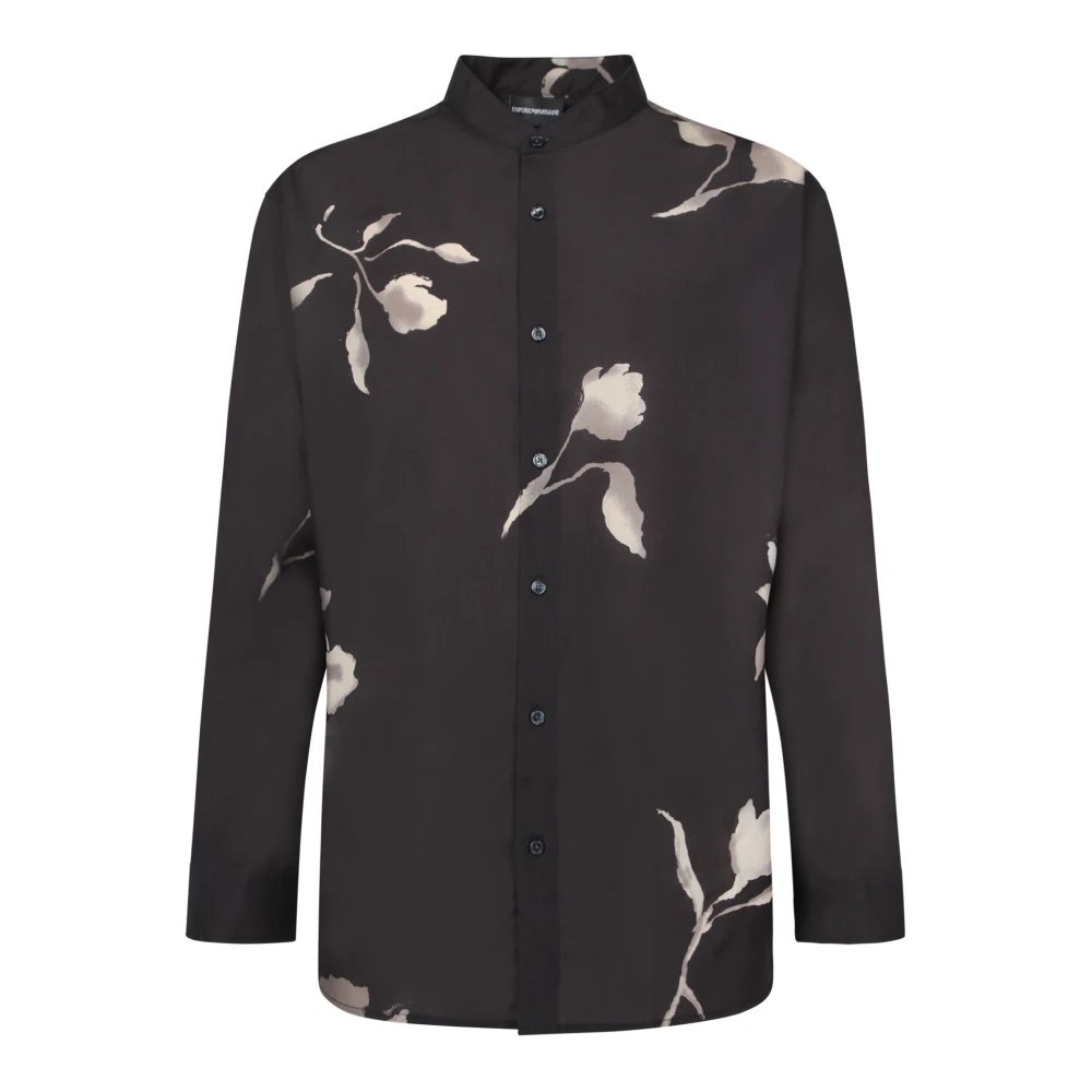 Emporio Armani Zwart overhemd met bloemmotief Black Heren