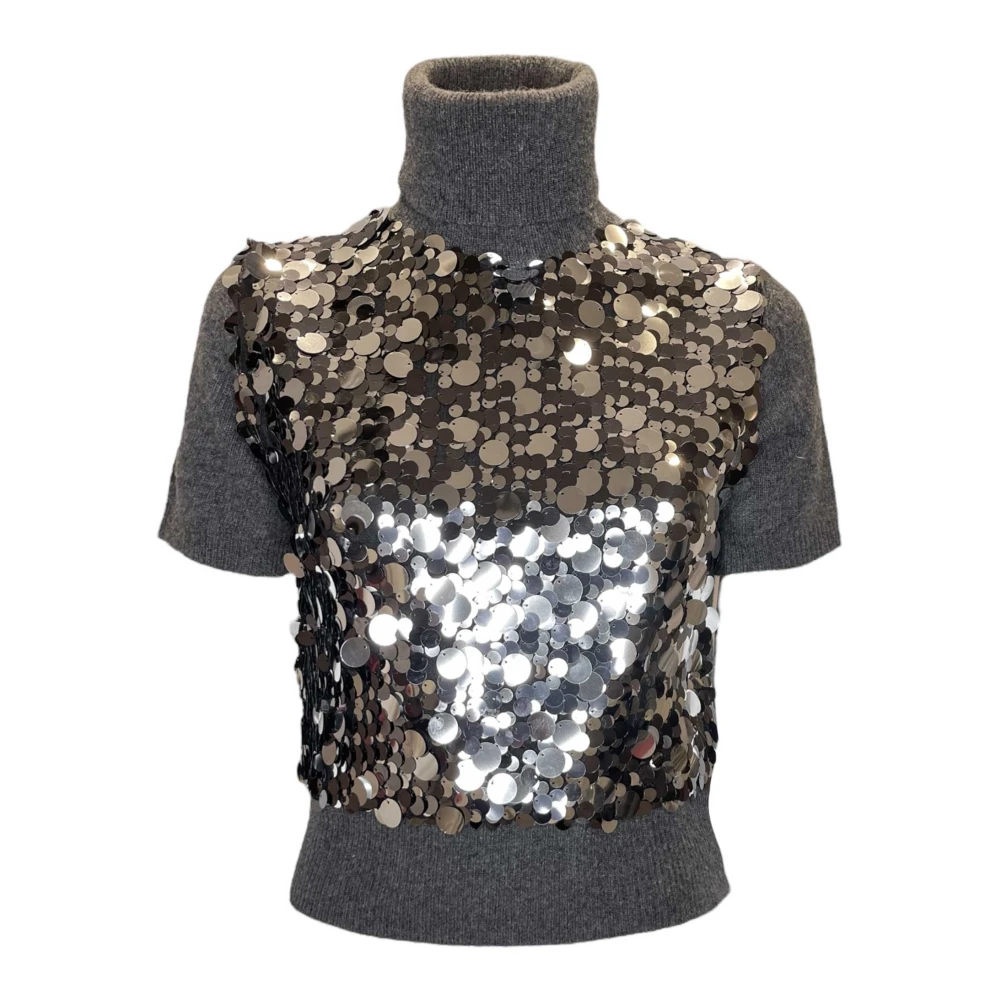 Jucca Korte mouw wollen top met pailletten Gray Dames