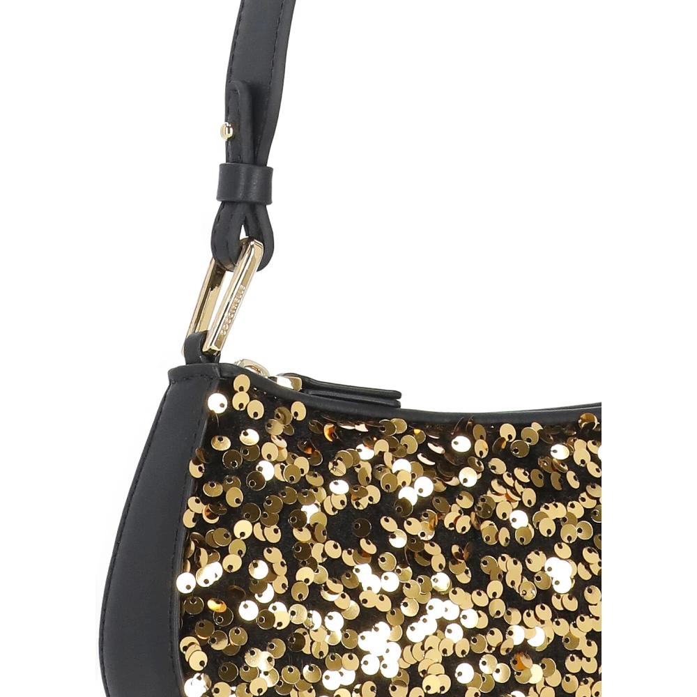 Coccinelle Zwarte leren schoudertas met pailletten Black Dames