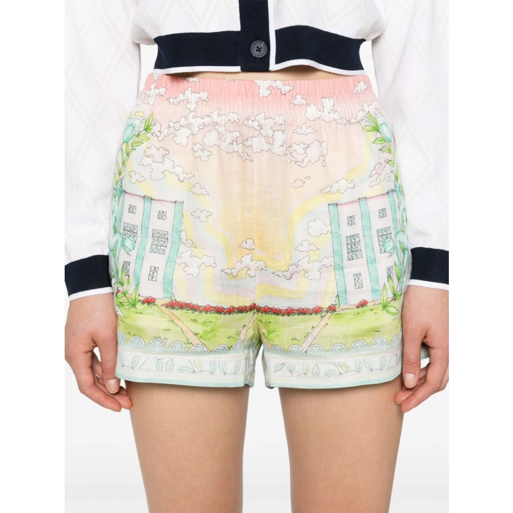 Casablanca Grafische Print Linnen Shorts Multicolor Dames