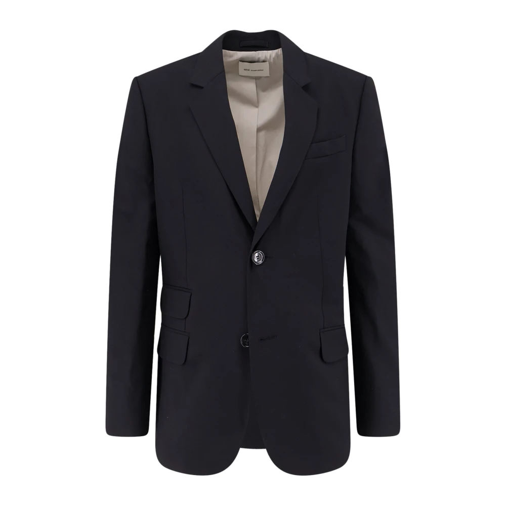Ami Paris Mannelijk Zwart Single-Breasted Virgin Wool Blazer