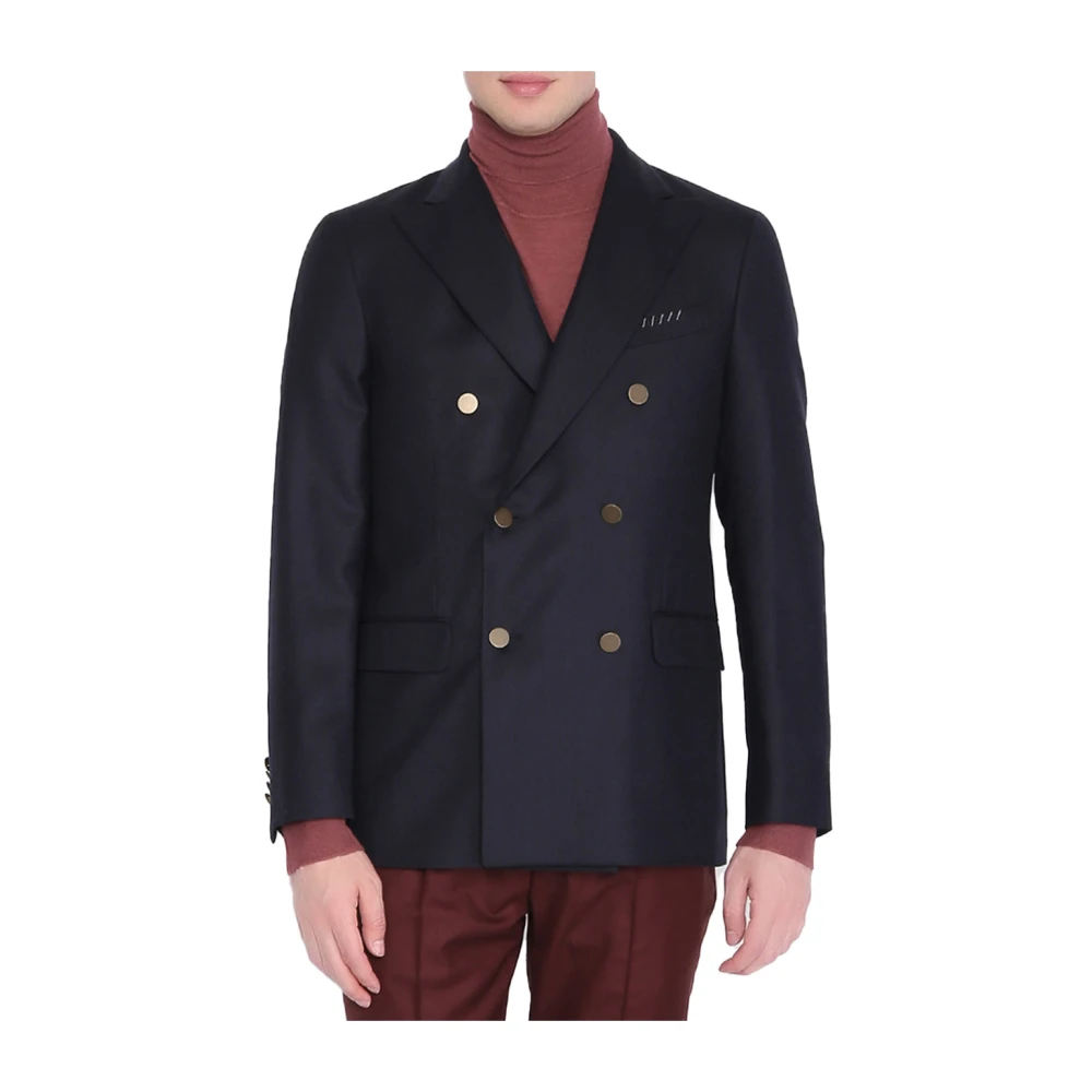 Boglioli Blauwe Wol Double-Breasted Jas Black Heren