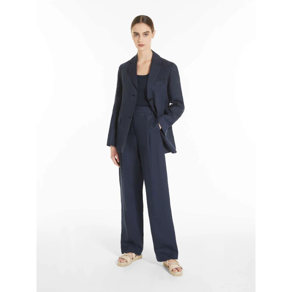 Max Mara Linnen blazer jasje met revers kraag Blue Dames