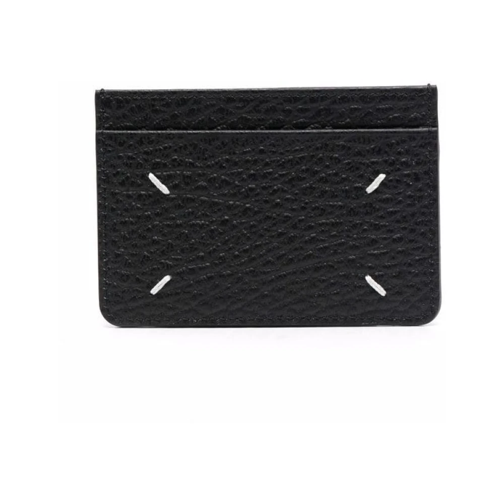 Maison Margiela Zwarte leren kaarthouder met gehamerd textuur Black Heren