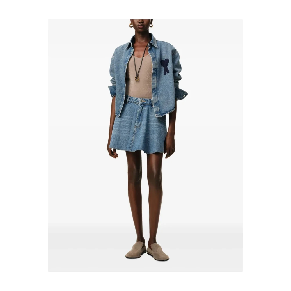 Ami Paris Hart Logo Shirt Blauw Katoen Blue Dames