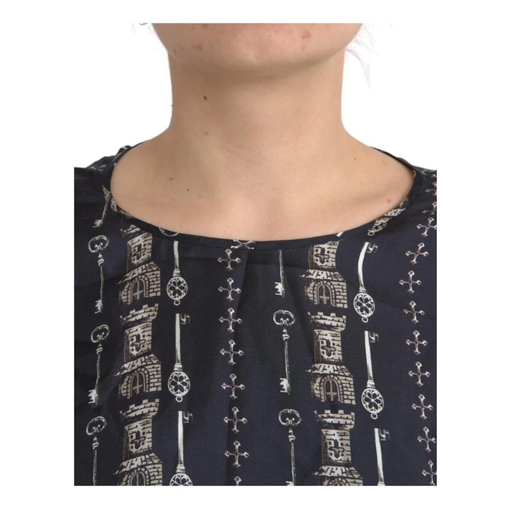 Dolce & Gabbana Middeleeuwse Sleutel Print Zijden Blouse Black Dames