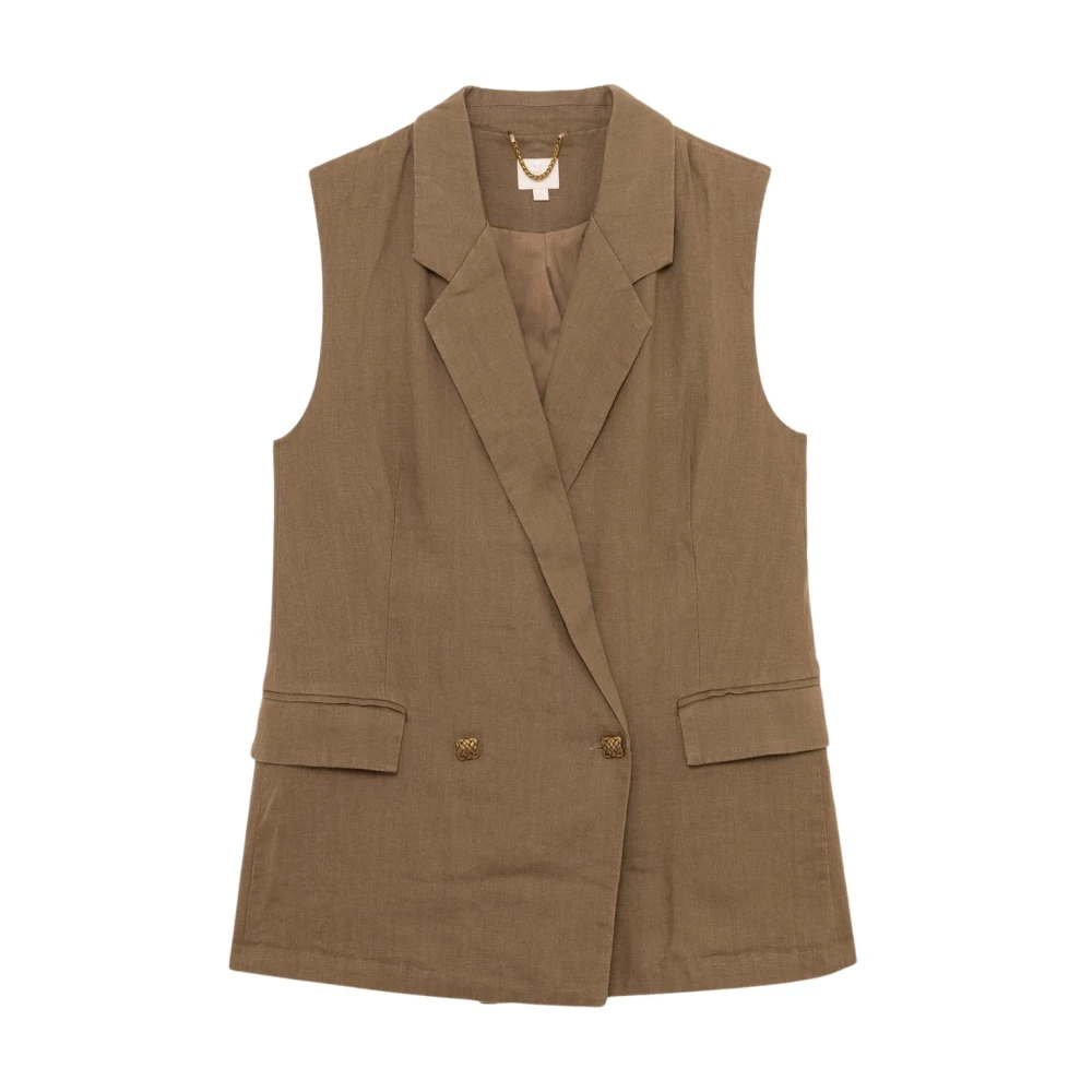 Gianni Lupo Women's Brown Gilet Doppiopetto In Lino - Waistcoats - Xs - Jackets