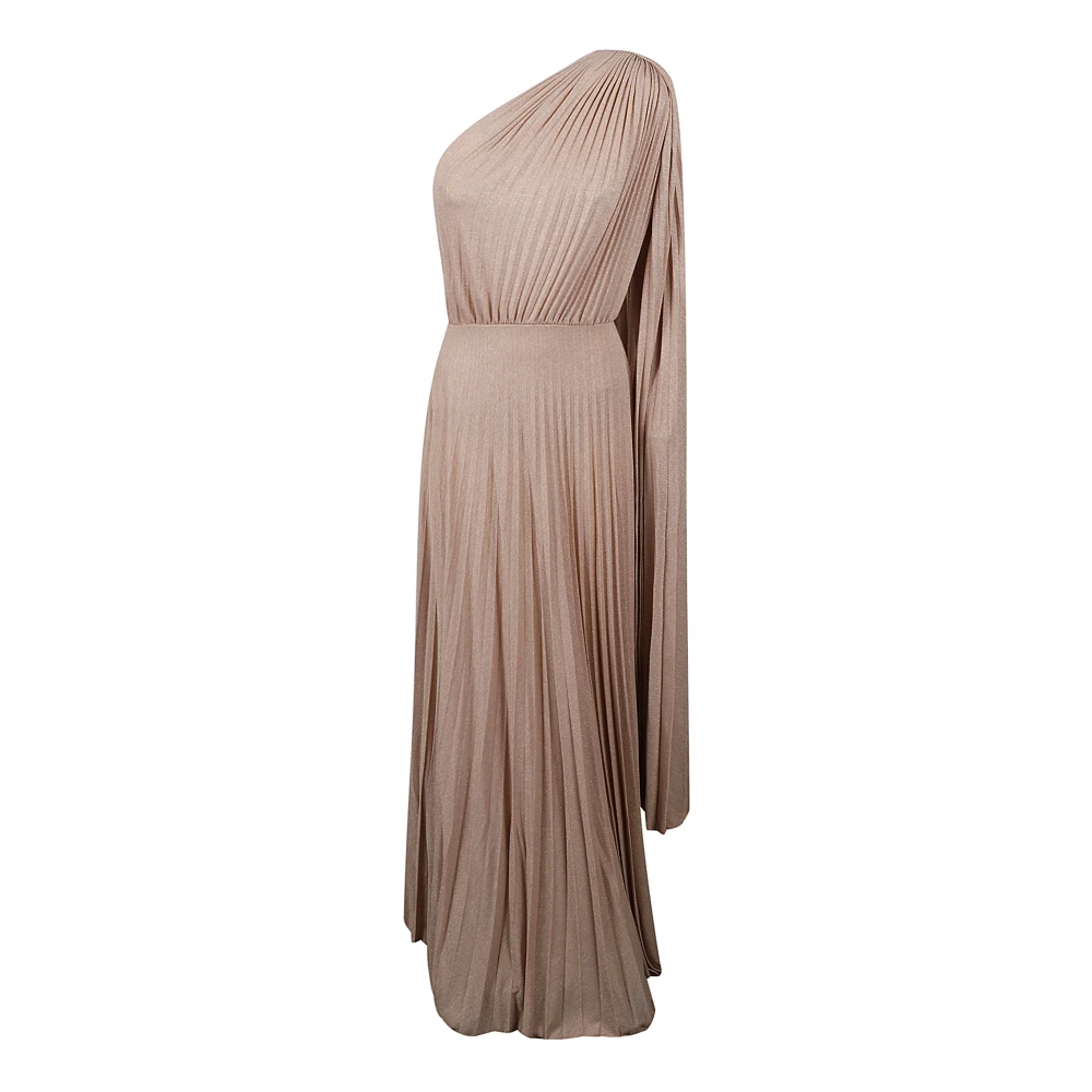 Elisabetta Franchi Rode jurk met één schouder en riem Beige Dames