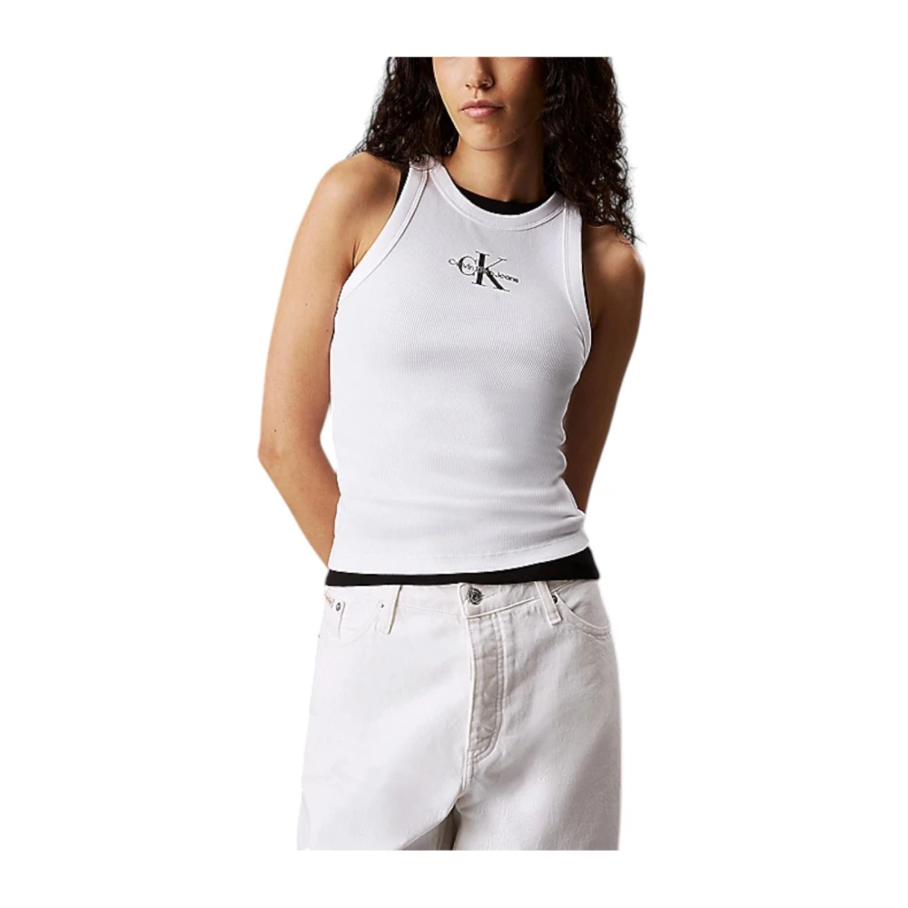 Calvin Klein Women's White Modern Ribbed T-Shirt - Sleeveless Tops - Xs - Tops