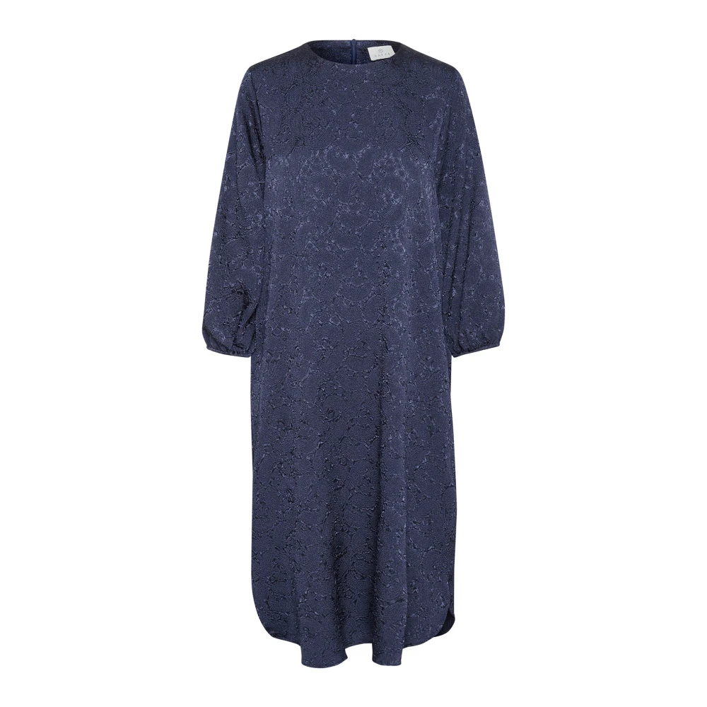 Kaffe Women's Blue Midnight Marine Zipper Dress With Puffed Sleeves Large