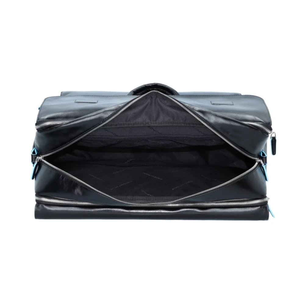 Piquadro Zwarte Leren Reistas Blauw Vierkant Black Unisex