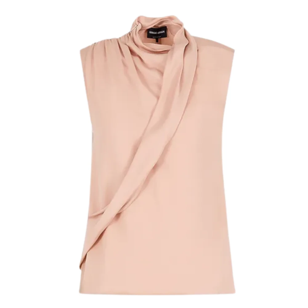 Giorgio Armani Zijden Georgette Gedrapeerde Top Beige Dames