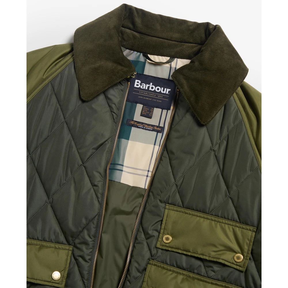 Barbour Gewatteerde jas met patchwork ontwerp Green Dames