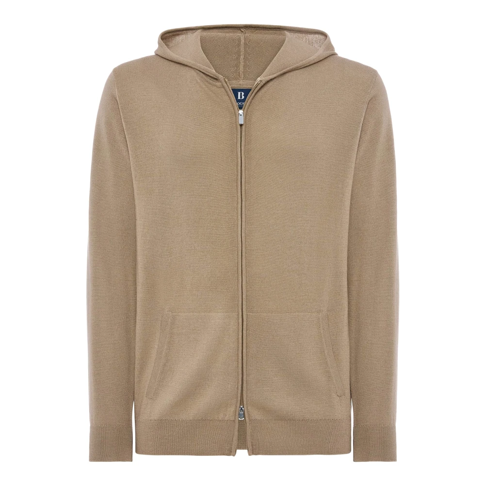 Boggi Milano Merino wol volledige rits hoodie 12 Gg Beige Heren