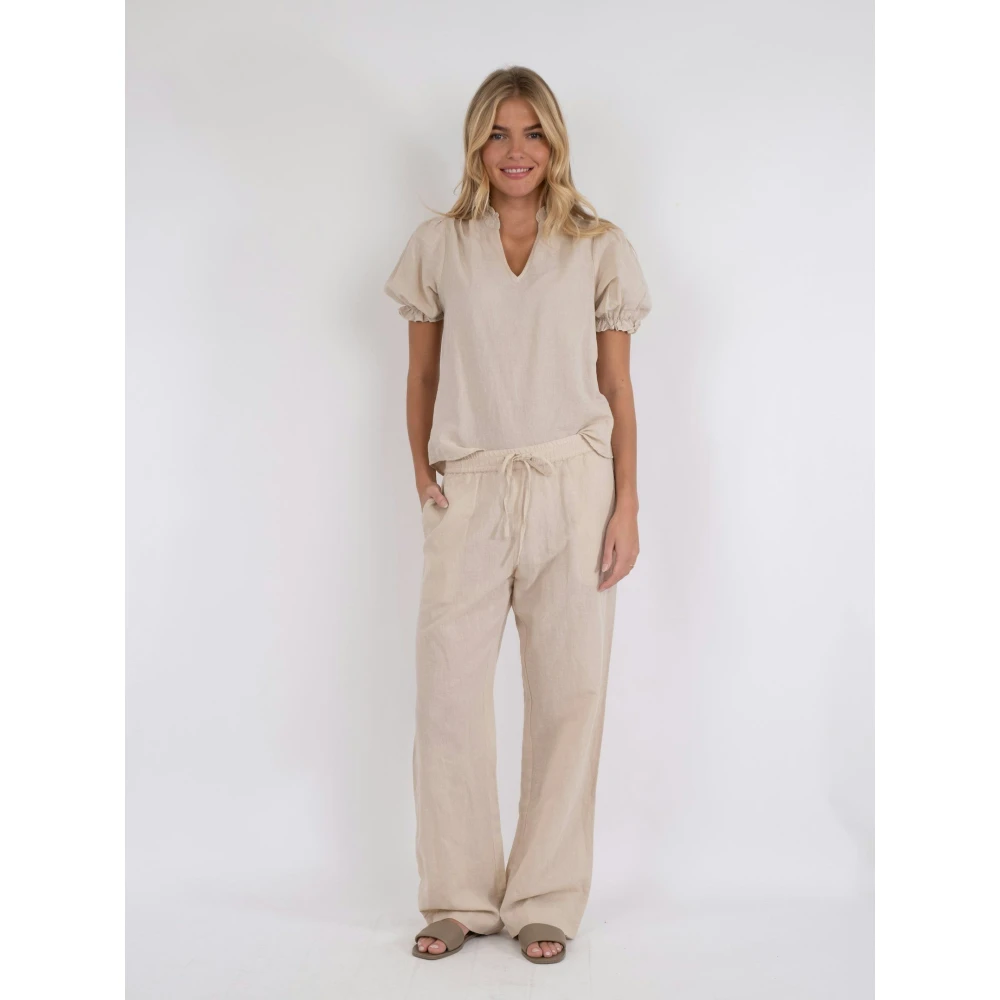 NEO NOIR Sonar Linnen Wijde Pijp Broek Beige Dames