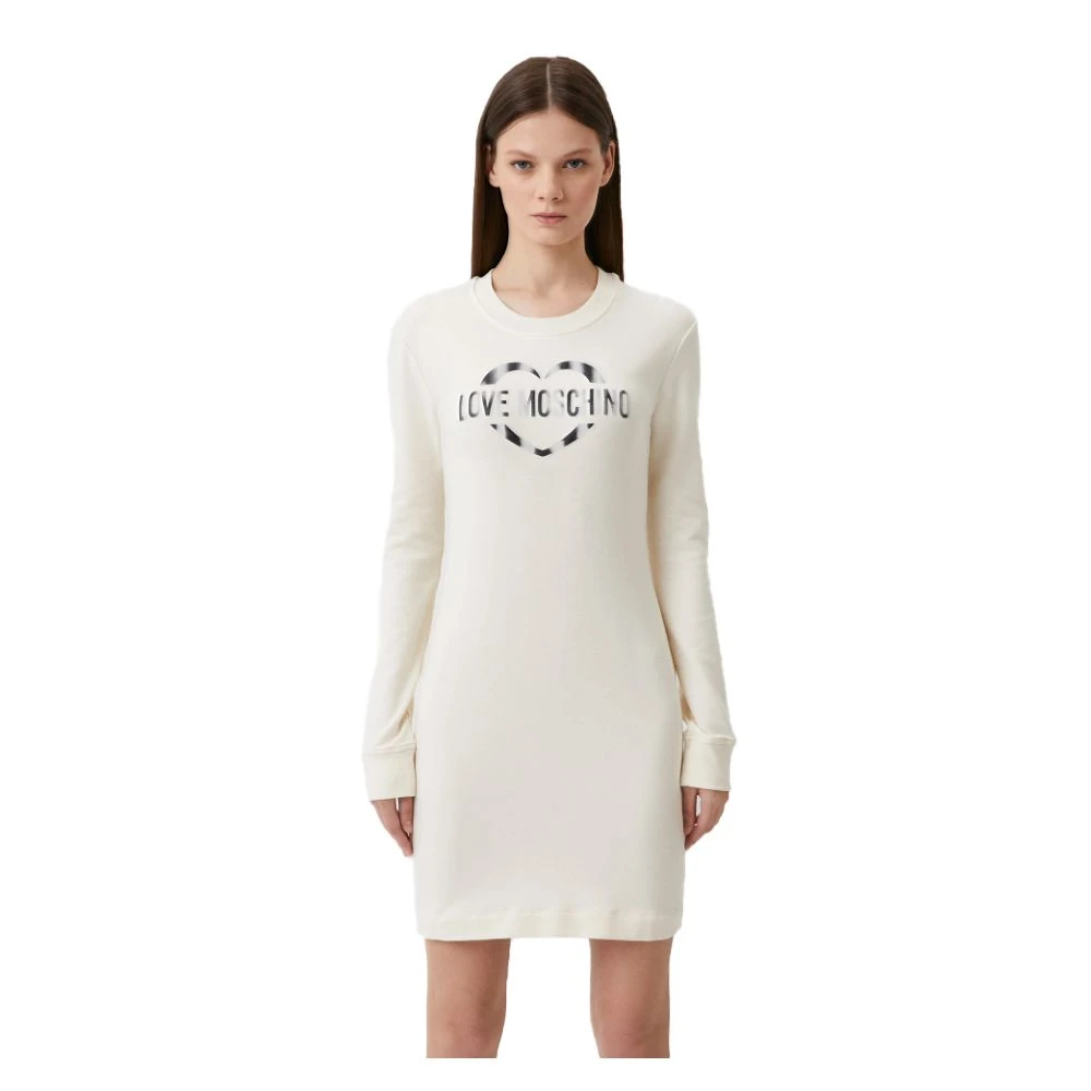 Love Moschino Elegante witte katoenen jurk met metallic logo White Dames