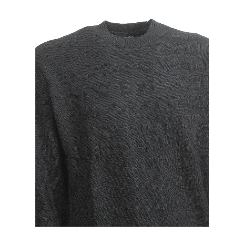 Emporio Armani Logo Print Zwarte Wollen Trui Black Heren