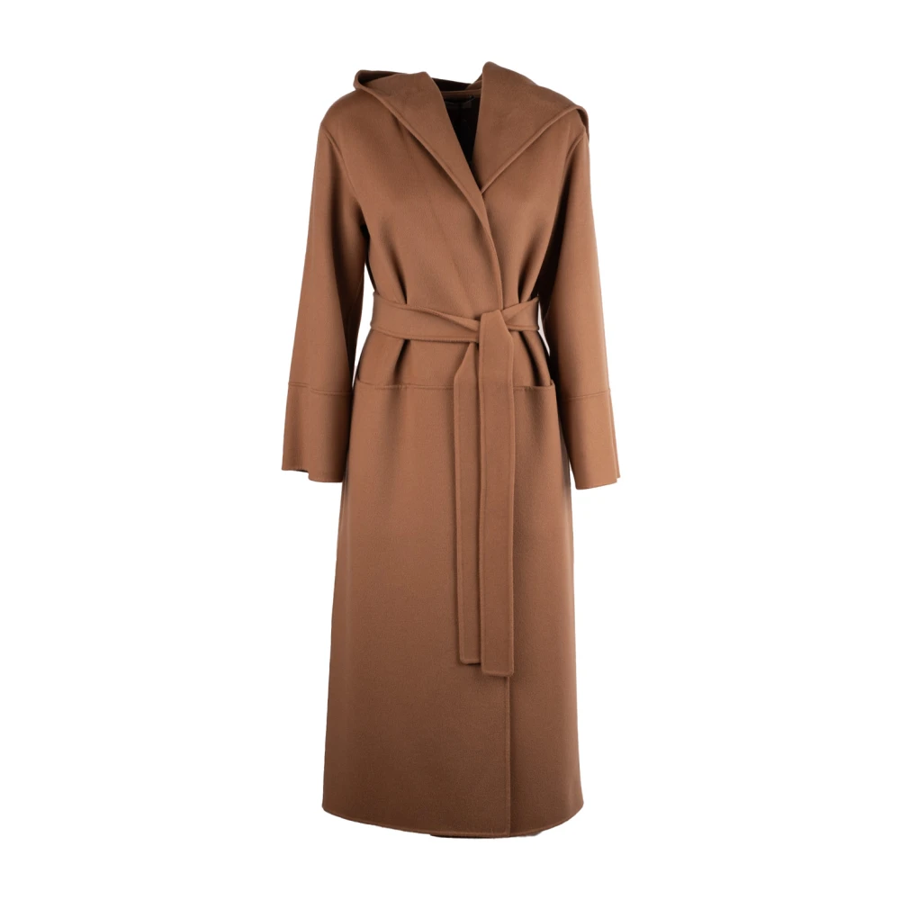 Max Mara Handgemaakte Wollen Jas met Capuchon Brown Dames