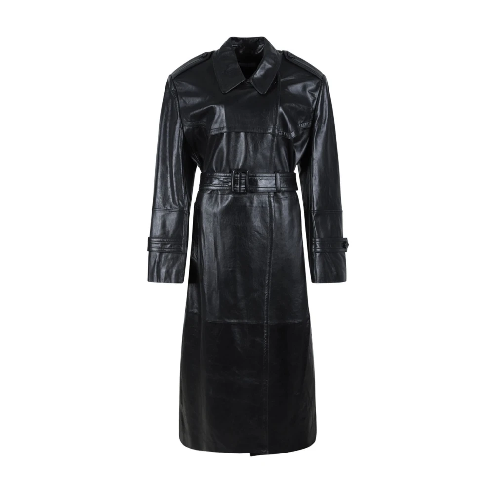 SPORTMAX Zwarte leren trenchcoat Black Dames