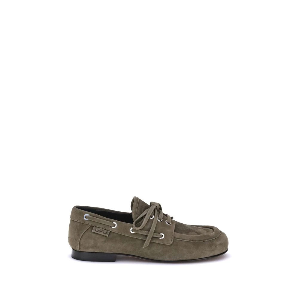 Proenza Schouler Women's Green Sailor Shoes,, Suede Deck Loafers With Boat-Shoe Laces Size 5 Uk