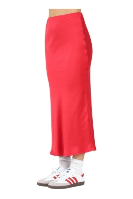 Röd Midi Kjol Enkel Design