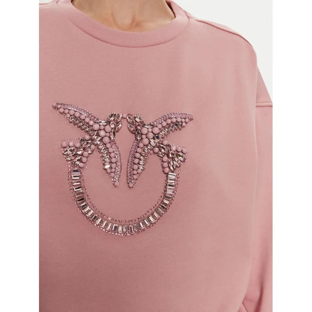 Pinko Love Birds Geborduurde Roze Sweater Pink Dames