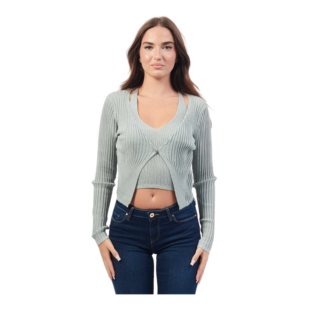 Guess Geribbelde V-hals Cardigan Sweater Gray Dames