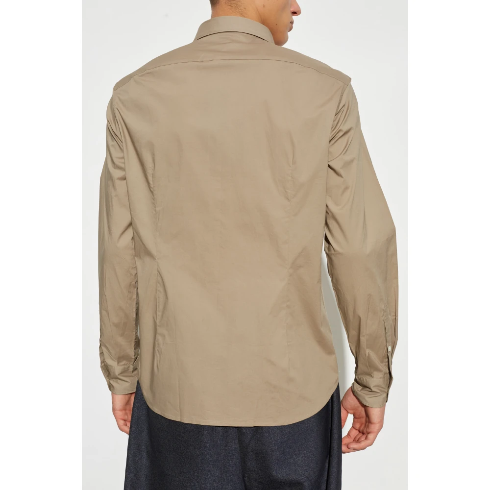 Emporio Armani Katoenen shirt met geborduurd logo Beige Heren