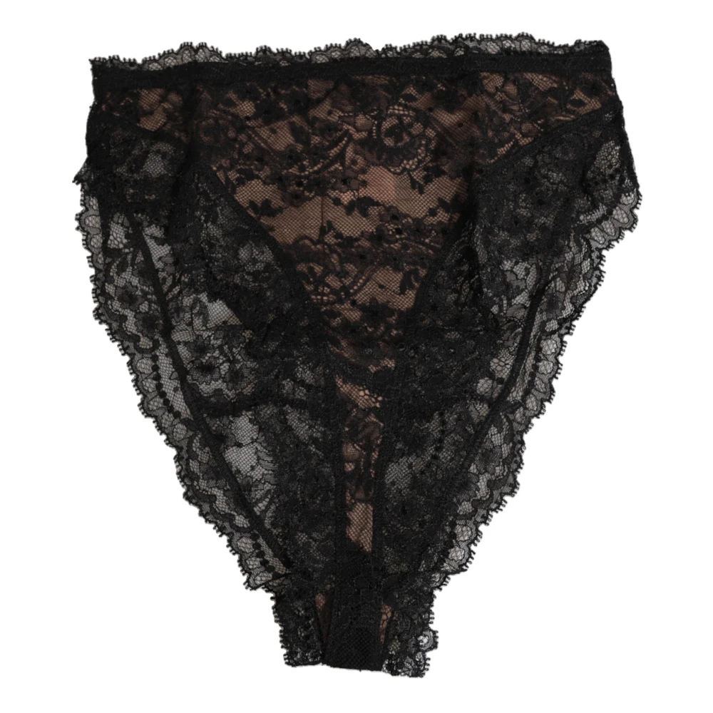 Dolce & Gabbana Mujer Negro - Bragas Altas De Encaje Floral - Underwear - S - Bragas Altas De Encaje Floral