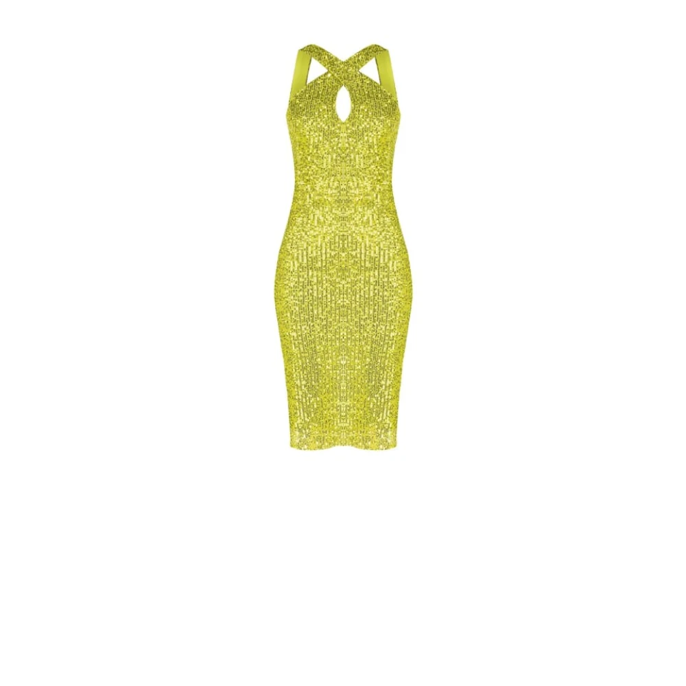 RINASCIMENTO Sequin Jurk met Gekruiste Bandjes Yellow Dames