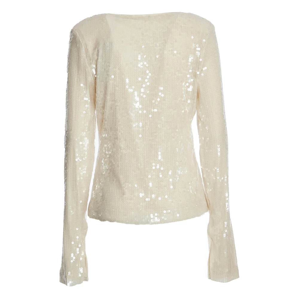 Rotate Birger Christensen Paillet V-Neck Top Bianco Aw24 Beige Dames