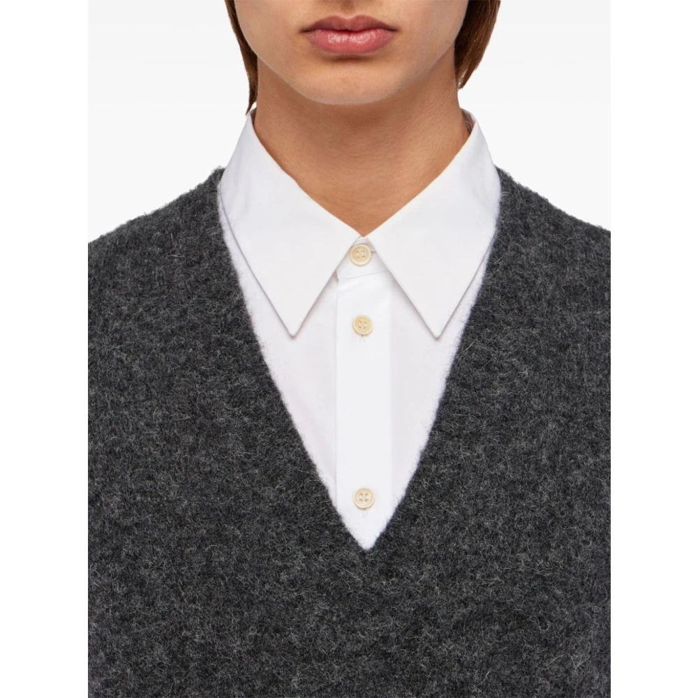 Salvatore Ferragamo Alpaca Cashmere Silk V-Neck Sweater Gray Heren