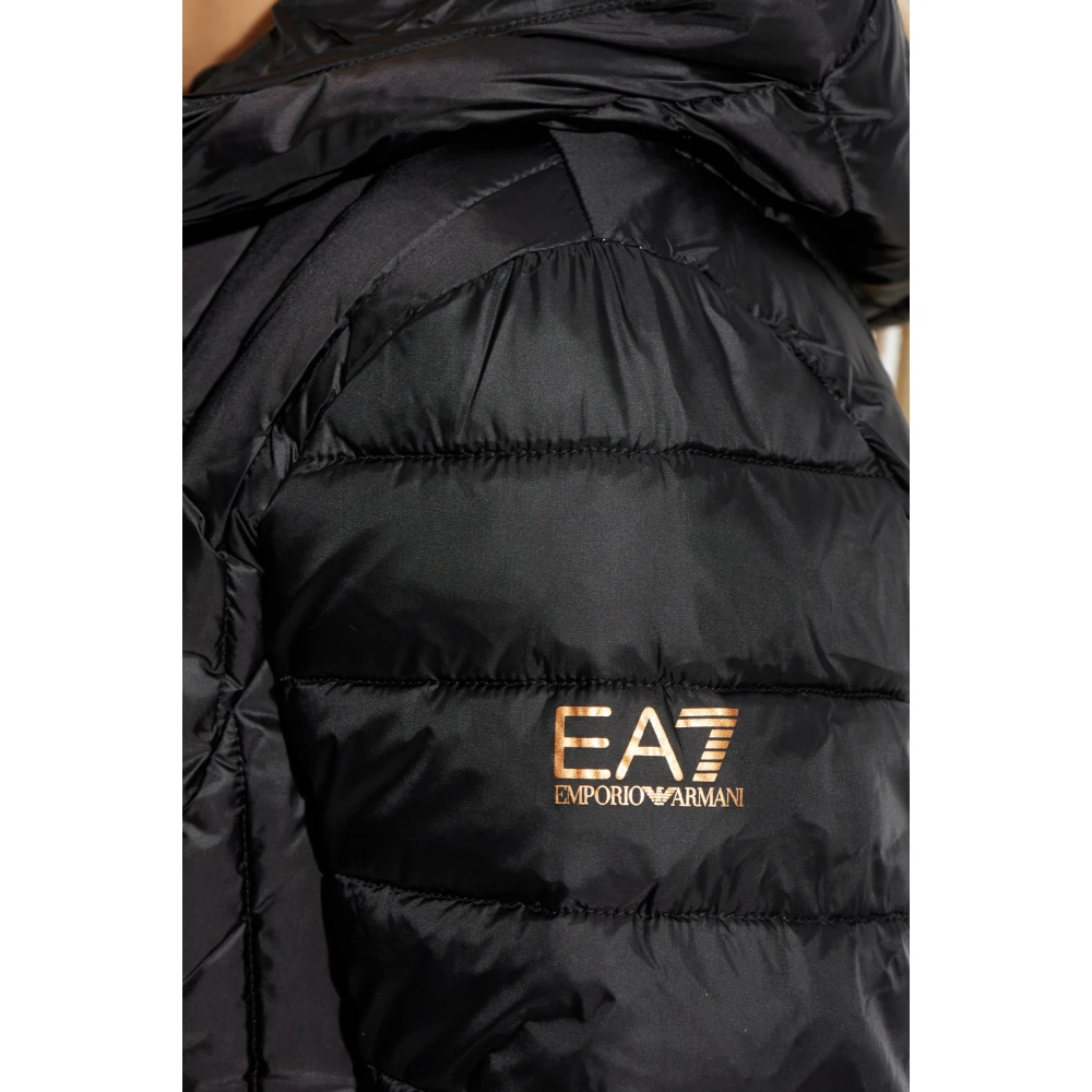 Emporio Armani EA7 Gewatteerde jas met capuchon Black Dames