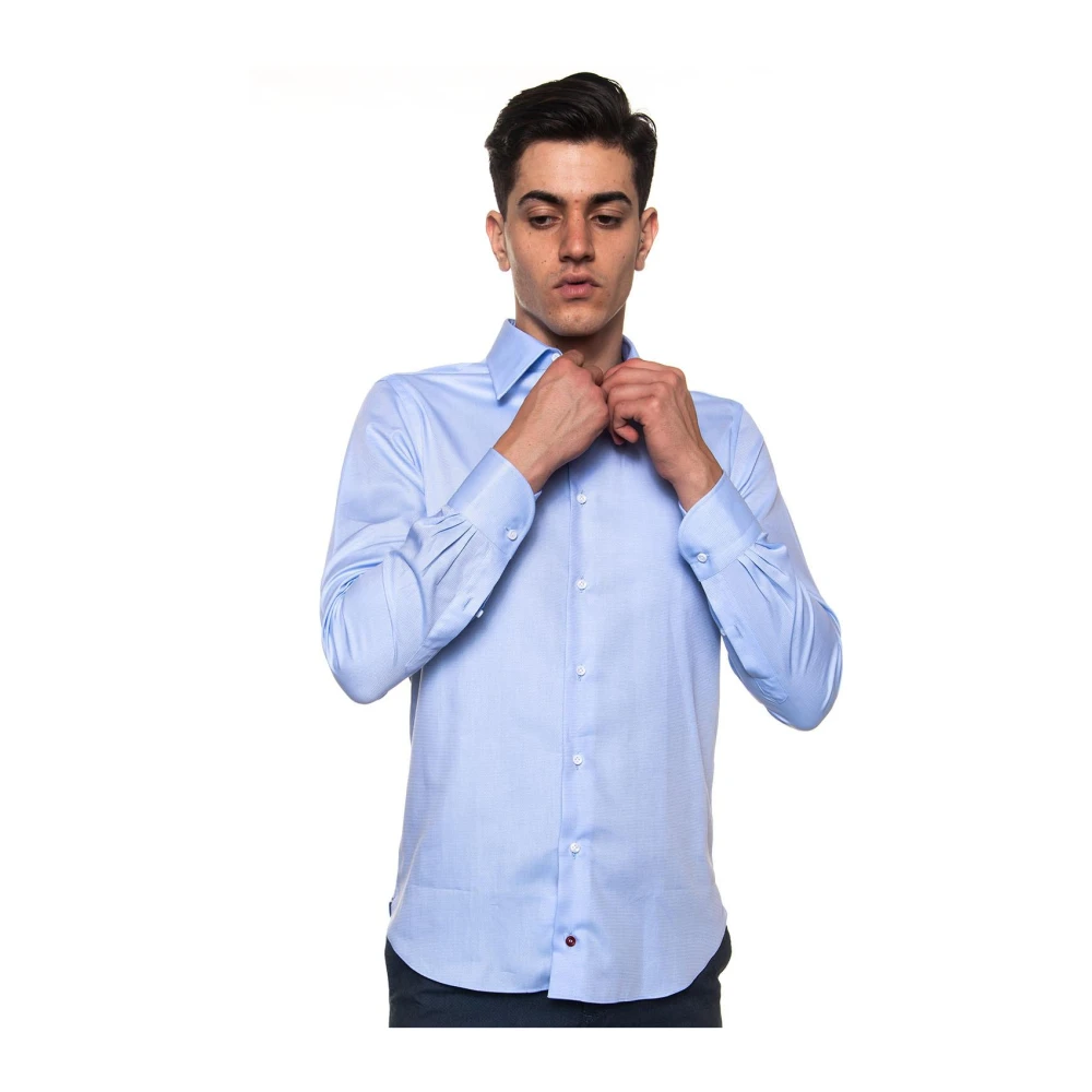 Càrrel Italiaanse Hals Micro Print Overhemd Blue Heren