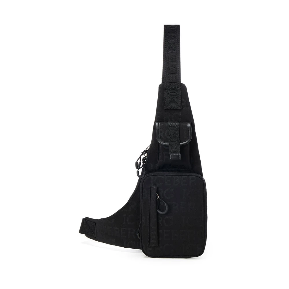 Iceberg Zwarte tas in allover jacquardstof met logo Black Heren
